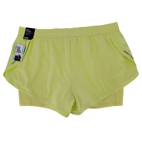 DSG Womens 2XL Mid Rise 2in1 With Fitted Bike Short 6in Inseam Lo Vis Yellow New - Picture 2 of 9